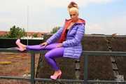 Lady Lana - purple Icepeak downcoat and purple shiny spandex leggings