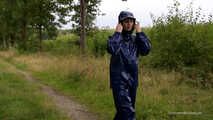 Miss Petra goes for a walk in Farmerrain jacket,  rain dungarees and rubber boots