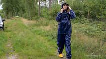 Miss Petra goes for a walk in Farmerrain jacket,  rain dungarees and rubber boots