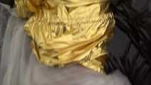 super shiny gold raincoat masturbation