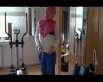 Mara dressing her up with a new supersexy shiny nylon bib oberall and a rain jacket (Video) 