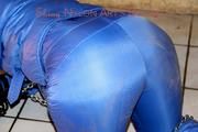 Jill tied, gagged anmd hooded with old handcuffs lying in an old cellar wearing a sexy lightblue skibib (Pics)