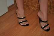 5 inch heel straps mules