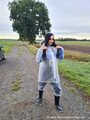 Miss Amira in Lepper nylon rain gear and transparent rain suit