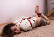 Maggie - strict hogtie on floor