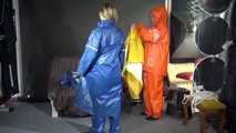 Watching sexy Sandra and Stella putting on several hot shiny nylon rainwear (Video)