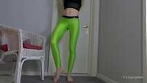Green leggings in hallway