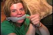 38 Yr OLD SOCIAL WORKER GETS HANDGAGGED, MOUTH STUFFED, CLEAVE GAGGED, TIED WITH RAWHIDE, WRITES RANSOM NOTE, WRAP BONDAGE TAPE GAGGED AND GAG TALKS 