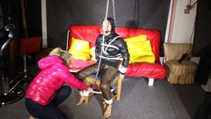 Hanging chair bondage with Sophie and Sandra (Video)