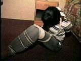 BLACK FEISTY & CUTE SARAH IS BAREFOOT, BALL-TIED, CLEAVE GAGGED & WEARING BLACK JEANS (D45-13)