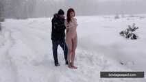 Naked barefoot Greta is tightly bound in snow - Part 1