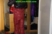 Sexy Ronja trying on several shiny nylon downwear with her sexy body....enjoying the feeling of the cloth (Pics)