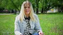 18 y.o. blonde Nastya is talking while smoking 120mm Saratoga