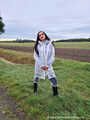 Miss Amira in Lepper nylon rain gear and transparent rain suit with Ilse Jacobsen coat