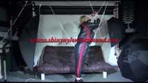 Pia wearing a sexy black downwear tied and gagged overhead with ropes(Video)