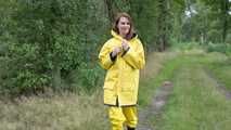Miss Petra goes for a walk in friesennerz, yellow rain dungarees and rubber boots (looped version)