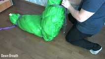 Green sleeping bag bondage and breathplay