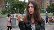 Girl from Moskow street is smoking cork Marlboro