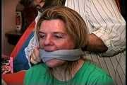 38 Yr OLD SOCIAL WORKER GETS HANDGAGGED, MOUTH STUFFED, CLEAVE GAGGED, TIED WITH RAWHIDE, WRITES RANSOM NOTE, WRAP BONDAGE TAPE GAGGED AND GAG TALKS 