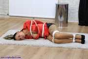 Red topless lady hogtied