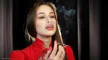 Non smoker Masha is smoking 120mm cigarette