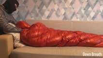 Shiny down sleeping bag fetish and breathplay