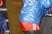 SEXY SONJA wearing a special shiny down jacket, a spandex leggin and a shiny nylon shorts during ordering the cupboard (Pics)