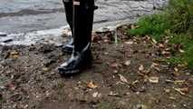 Hunter boots peeping by the wild wanker at the lake