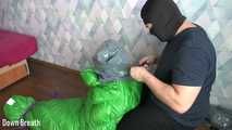 Green sleeping bag bondage and breathplay