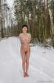 Naked barefoot Claudia tied up in cold winter snow