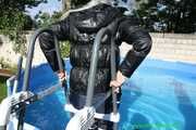 Watch Chloe enjoying the Summer in the Garden her shiny nylon Downjacket