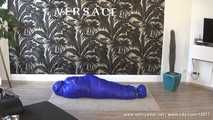 Mercy - being caught in the blue shiny nylon sleepingbag