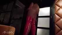 Red thigh high boots