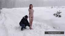 Naked barefoot Greta is tightly bound in snow - Part 1