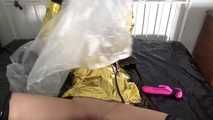 super shiny gold raincoat masturbation