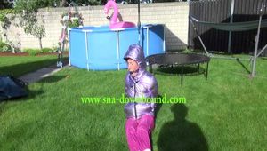 Watch Sandra being bound and gagged in her shiny nylon Downjacket