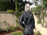 Watch Chloe gardening in her shiny nylon Rainwear