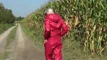 Watch Chloe taking a walk with her shiny nylon Downjacket