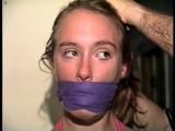 24 Yr OLD CRAFTER IS MOUTH STUFFED, CLEAVE GAGGED, WRAP VET TAPE, GAGGED, BAREFOOT, TOE-TIED, BALL-TIED, BLINDFOLDED WHILE WEARING A SEXY BIKINI (D67-13)