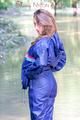 Stella jumping in puddles wearing sexy blue shiny nylon rainwear and rubber boots (Pics)