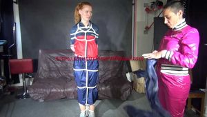 Ronja tied and gagged by stella in shiny nylon rainwear 