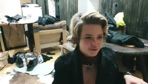 Emily Addams sucking dick in black fur coat