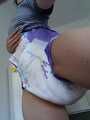 My lavender diaper and blue romper