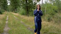 Miss Petra goes for a walk in Farmerrain jacket,  rain dungarees and rubber boots