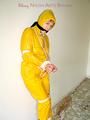 Leonie tied and gagged outdoor wearing shiny yellow rainwear (Pics)