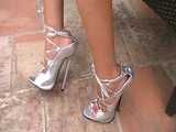 7 inch high heels dangling