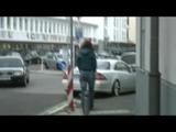 Alina walking on the street cruising around wearing sexy shiny nylon shorts under her jeans and a rain jacket (Video)
