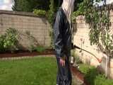 Watch Chloe gardening in her shiny nylon Rainwear