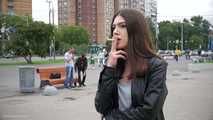 Girl from Moskow street is smoking cork Marlboro