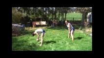 Jill and a friend of her playing soccer wearing sexy shiny ynlon shorts and a top (Video)